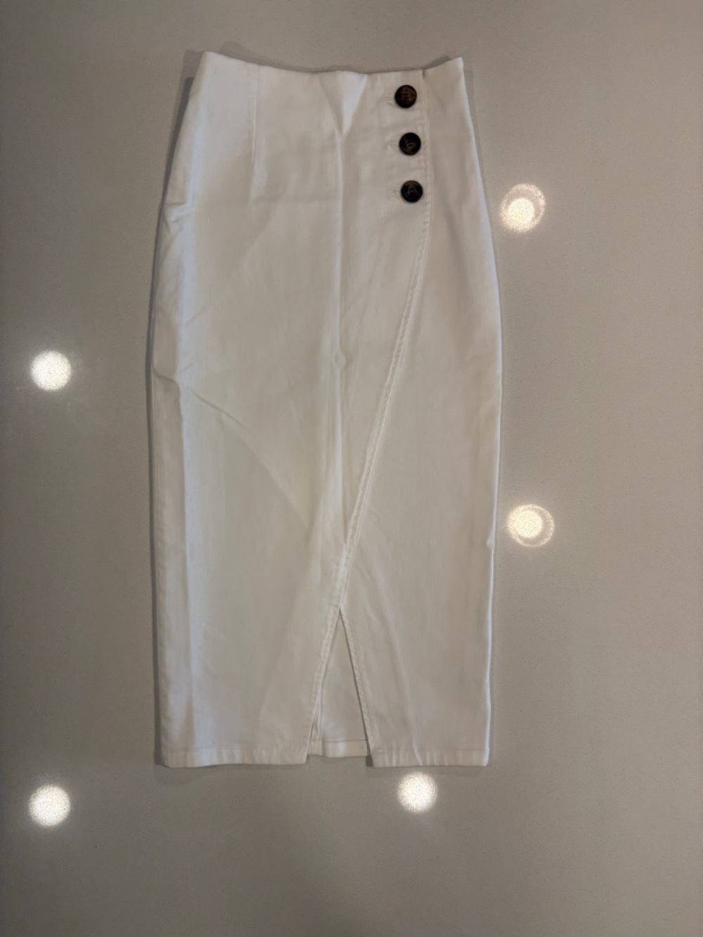 H&M White Pencil Skirt with Side Button Detail-size 2